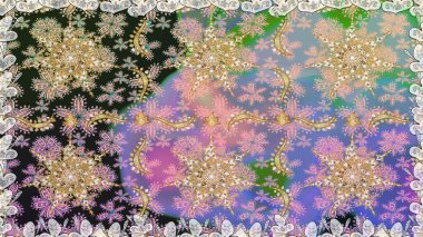 Raster illüstrasyonu. Tarafsız renklerde, altın elementlerle klasik, pürüzsüz desen.