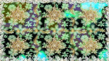 Tarafsız renklerdeki altın desenler ve altın elementler. Süslü dekorasyon. Lüks, kraliyet ve Viktorya dönemi konsepti. Raster klasik barok çiçeksiz altın desenli..