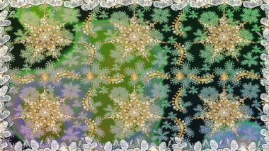 Raster altın pürüzsüz desen. Düz elle çizilmiş klasik koleksiyon. Gri renkli ve altın elementli altın desenli. Arkaplan, kumaş, altın duvar kağıdı.