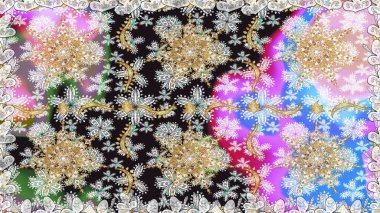 Tarafsız renklerde altın elementler. Şık bir grafik desen. Duvar kâğıdı barok, İspanyol kumaşı. Çiçek deseni. Kusursuz raster arkaplanı.