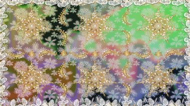 Barok tarzında altın çiçekli süs. Damask arkaplanı. Tarafsız renklerde altın element. Altın çiçekli, pürüzsüz desen.