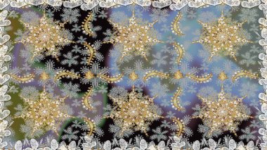 Raster illüstrasyonu. Oriental raster klasik gri ve altın desenli. Kusursuz soyut arkaplan.