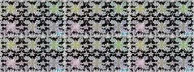 Çiçeksiz desenli, suluboya elle çizilmiş elementler. Parlak renkli fantezi çiçekleri, yapraklar, siyah renkli tomurcuklar.