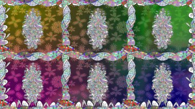 Patlayan çiçekler soyut olarak yerleştirilmiş. Yumuşak, yeşil renkli bahar çiçekleri. Raster illüstrasyonu. Raster deseni.