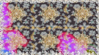 Damask kusursuz yinelenen arkaplan. Gri renklerdeki altın element. Barok tarzında altın çiçekli süs. Doku arkaplanı üzerine altın duvar kağıdı.