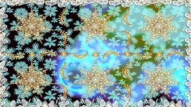 Altın elementlerle mavi renklerde altın desen. Geleneksel klasik altın desen. Barok tarzında kusursuz bir doğulu süsü. Raster doğulu süsü.