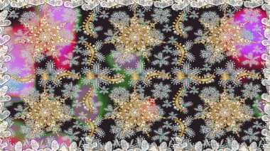 Geleneksel oryantasyon süsü. Klasik klasik klasik arka plan. Gri renklerde, altın elementlerle kusursuz desen. Klasik raster altın pürüzsüz desen.