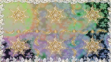 Tarafsız renklerde altın element. Barok tarzında altın çiçekli süs. Doku arka planında altın duvar kâğıdı. Damask kusursuz yinelenen arkaplan.