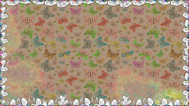 Kelebek desenli güzel çizim tasarımı. Bej ve nötr renklerde resimler.