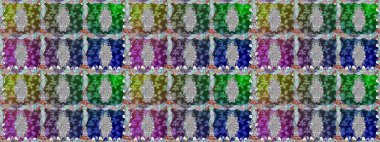 Çiçeksiz desenli arka plan, darbeler, sıçramalar, yaz çiçekleri. Raster illüstrasyonu. Yeşil renkte çiçekler.