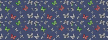 Kıyafetler, erkekler, kızlar ve duvar kağıtları için soyut çizim kalıbı. Raster. Renkli kelebeklerin güzel arka planı. El çizimi illüstrasyon.