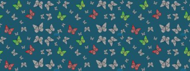 Raster illüstrasyonu. Eskiz kalıbı arka planı. Basit bir şekilde. Mavi renkte soyut sevimli kelebek.