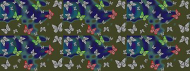 Şirin kelebek yeşil raster desenli. Robot resim. Giysi tasarımı için dekor.