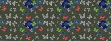 Yeşil lekeli güzel kelebek kumaşı dokusu. Raster illüstrasyonu. Bahar Kelebeği teması. Duvar kağıdı için böcek dokusunun tekrarı.