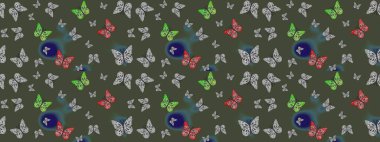 Şirin Raster çizimi. Web sayfası geçmişleri, duvar kağıtları, tekstil ve yüzey dokuları için mükemmel. Kelebekler yeşil renkte çizim yapar.