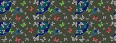 Robot resim. Giysi tasarımı için dekorasyon. Şirin kelebek yeşil raster deseni.