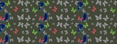 Kıyafetler, erkekler, kızlar ve duvar kağıtları için soyut çizim kalıbı. Kelebekli Raster. Raster. Yeşil renkli illüstrasyon.