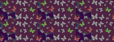 Kelebek desenli güzel çizim tasarımı. Ambalajlar, duvar kağıtları, kumaş tasarımı ve kağıt için hoş bir arkaplan. Robot resim. Kahverengi renkli resimler.