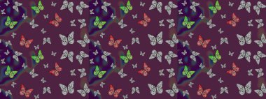 Robot resim. Kelebek desenli güzel çizim tasarımı. Kahverengi renkli resimler. Ambalaj kağıtları ve duvar kağıtları için sevimli bir arkaplan, kumaş tasarımı, kağıt.