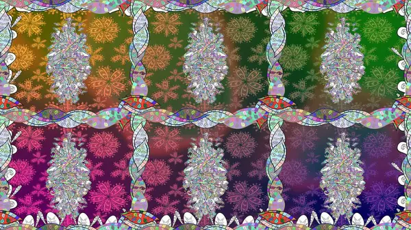 Eskiz stili yeşil renkler. Raster illüstrasyonu. El yapımı çiçek ve bitki koleksiyonu. Şirin karalama çiçekleri olan kusursuz çiçek desenleri. Raster illüstrasyonu.