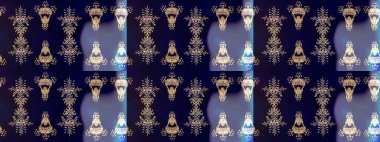 Arkaplanda soyut kar taneleri olan düz tasarım. Raster illüstrasyonu. Kar taneleri deseni. Kar taneleri arka planda. Kar tanesi süslemeli desen.