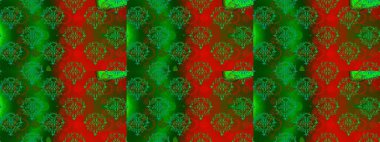 Yeşil, kırmızı ve kahverengi renkte etnik çiçeklerle kusursuz bir desen. Raster Çiçek İllüstrasyon Şirin Tekstil.