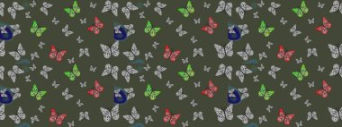 Raster. Karala, karala, karala. Duvar kağıtları, giysiler, erkekler ve kızlar için soyut çizim kalıbı. Kelebek deseni.