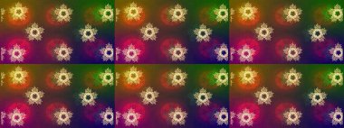 Güzel bir kış süsü. Renkli kar taneleri Raster çizimi. Raster kahverengi, yeşil ve mor kar tanelerinden izole edilmiş..