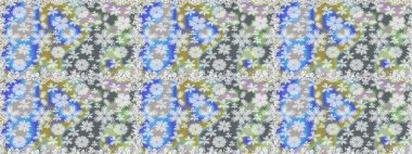 Raster illüstrasyonu. Kusursuz Chichi kumaş deseni. Renkli Bahar Temalı Kusursuz Arkaplan. Çiçek deseni. Düz Çiçek Elementleri Tasarımı.