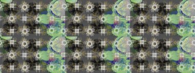 Kar tanelerinin soyut arkaplanlı Noel şablonu. Gri, nötr ve yeşil kar taneleri. Raster illüstrasyonu. Renkler. Noel ve Yeni Yıl moda baskıları için tatil tasarımı.