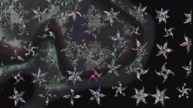 Renkli unsurlarla hareketli arka plan görüntüleri. Suluboya desenli el çizimi kelebekler. Hoş renklerde illüstrasyon. Kusursuz. Döngü.