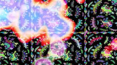 Renkli unsurlarla hareketli arka plan görüntüleri. Suluboya desenli el çizimi kelebekler. Hoş renklerde illüstrasyon. Kusursuz. Döngü.