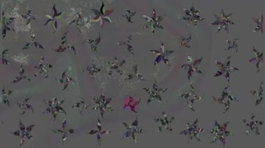 Renkli unsurlarla hareketli arka plan görüntüleri. Suluboya desenli el çizimi kelebekler. Hoş renklerde illüstrasyon. Kusursuz. Döngü.