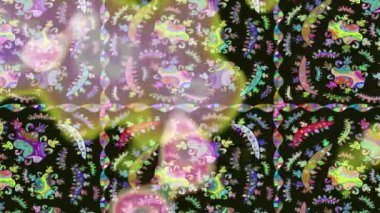 Renkli unsurlarla hareketli arka plan görüntüleri. Suluboya desenli el çizimi kelebekler. Hoş renklerde illüstrasyon. Kusursuz. Döngü.