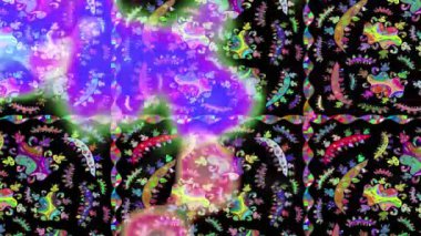 Renkli unsurlarla hareketli arka plan görüntüleri. Suluboya desenli el çizimi kelebekler. Hoş renklerde illüstrasyon. Kusursuz. Döngü.