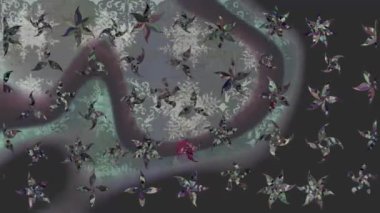 Renkli unsurlarla hareketli arka plan görüntüleri. Suluboya desenli el çizimi kelebekler. Hoş renklerde illüstrasyon. Kusursuz. Döngü.