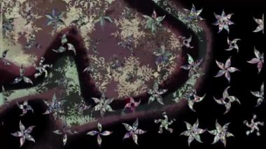 Renkli unsurlarla hareketli arka plan görüntüleri. Suluboya desenli el çizimi kelebekler. Hoş renklerde illüstrasyon. Kusursuz. Döngü.