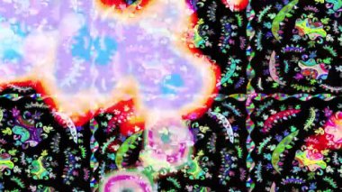 Renkli unsurlarla hareketli arka plan görüntüleri. Suluboya desenli el çizimi kelebekler. Hoş renklerde illüstrasyon. Kusursuz. Döngü.