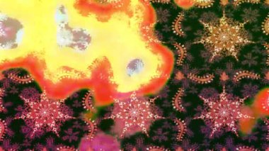 Renkli unsurlarla hareketli arka plan görüntüleri. Çiçekler. Eski model. Bayrak tarzı. Altın, altın. Video kaydı. Şablon.