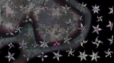 Renkli unsurlarla hareketli arka plan görüntüleri. Çiçekler. Eski model. Bayrak tarzı. Altın, altın. Video kaydı. Şablon.