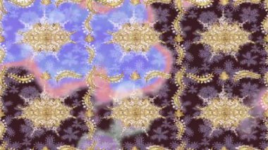 Renkli unsurlarla hareketli arka plan görüntüleri. Çiçekler. Eski model. Bayrak tarzı. Altın, altın. Video kaydı. Şablon.