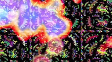 Renkli unsurlarla hareketli arka plan görüntüleri. Çiçekler. Eski model. Bayrak tarzı. Video kaydı. Şablon. Döngü. Kusursuz..