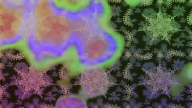 Renkli unsurlarla hareketli arka plan görüntüleri. Çiçekler. Eski model. Bayrak tarzı. Altın, altın. Video kaydı. Şablon.