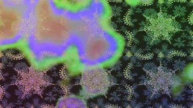 Renkli unsurlarla hareketli arka plan görüntüleri. Çiçekler. Eski model. Bayrak tarzı. Altın, altın. Video kaydı. Şablon.