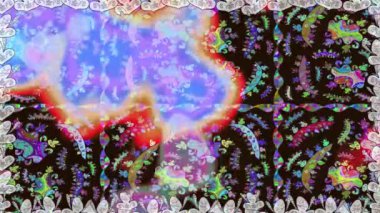 Renkli unsurlarla hareketli arka plan görüntüleri. Çiçekler. Eski model. Bayrak tarzı. Video kaydı. Şablon. Döngü. Kusursuz..