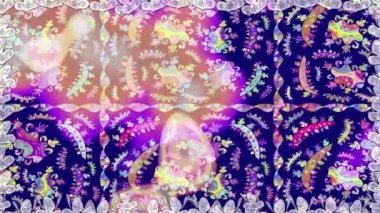 Renkli unsurlarla hareketli arka plan görüntüleri. Çiçekler. Eski model. Bayrak tarzı. Video kaydı. Şablon. Döngü. Kusursuz..