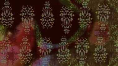 Renkli unsurlarla hareketli arka plan görüntüleri. Çiçekler. Eski model. Bayrak tarzı. Altın, altın. Video kaydı. Şablon.