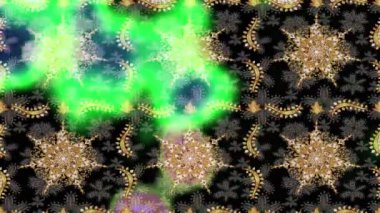 Renkli unsurlarla hareketli arka plan görüntüleri. Çiçekler. Eski model. Bayrak tarzı. Altın, altın. Video kaydı. Şablon.