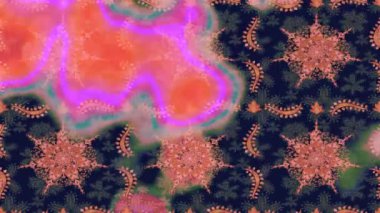 Renkli unsurlarla hareketli arka plan görüntüleri. Çiçekler. Eski model. Bayrak tarzı. Altın, altın. Video kaydı. Şablon.