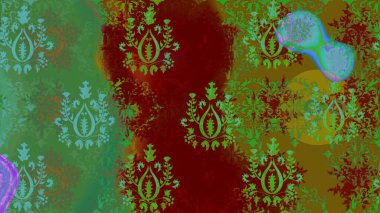 Raster illüstrasyonundaki çiçek desenli çizim. Yeşil renkli çiçekler. Renkli Yaz Temalı eskiz kalıbı. Düz Çiçek Elementleri Tasarımı.